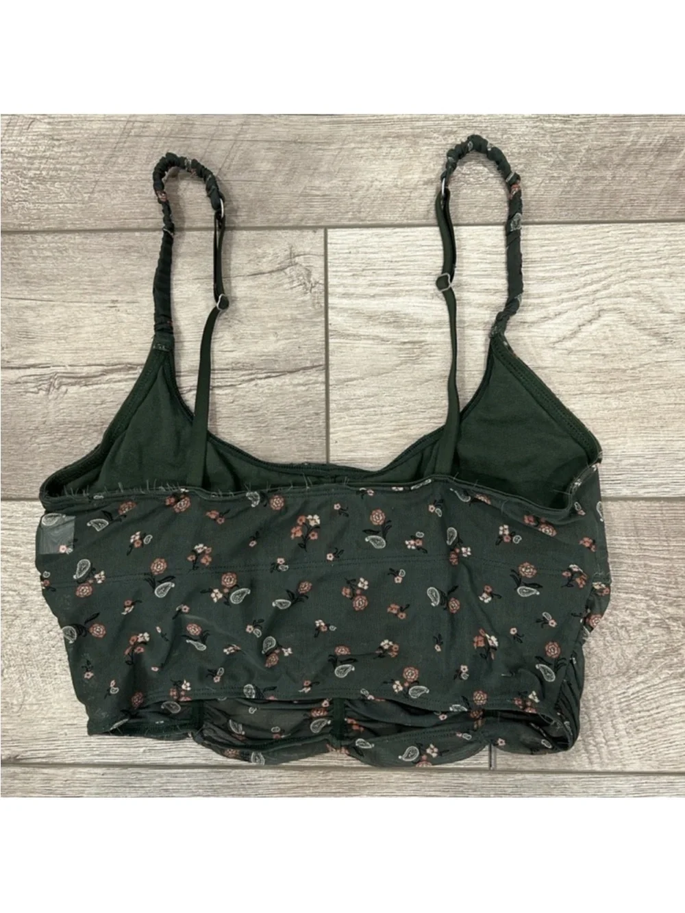 Gilly Hicks Dark Green Floral Ruched Bra Top